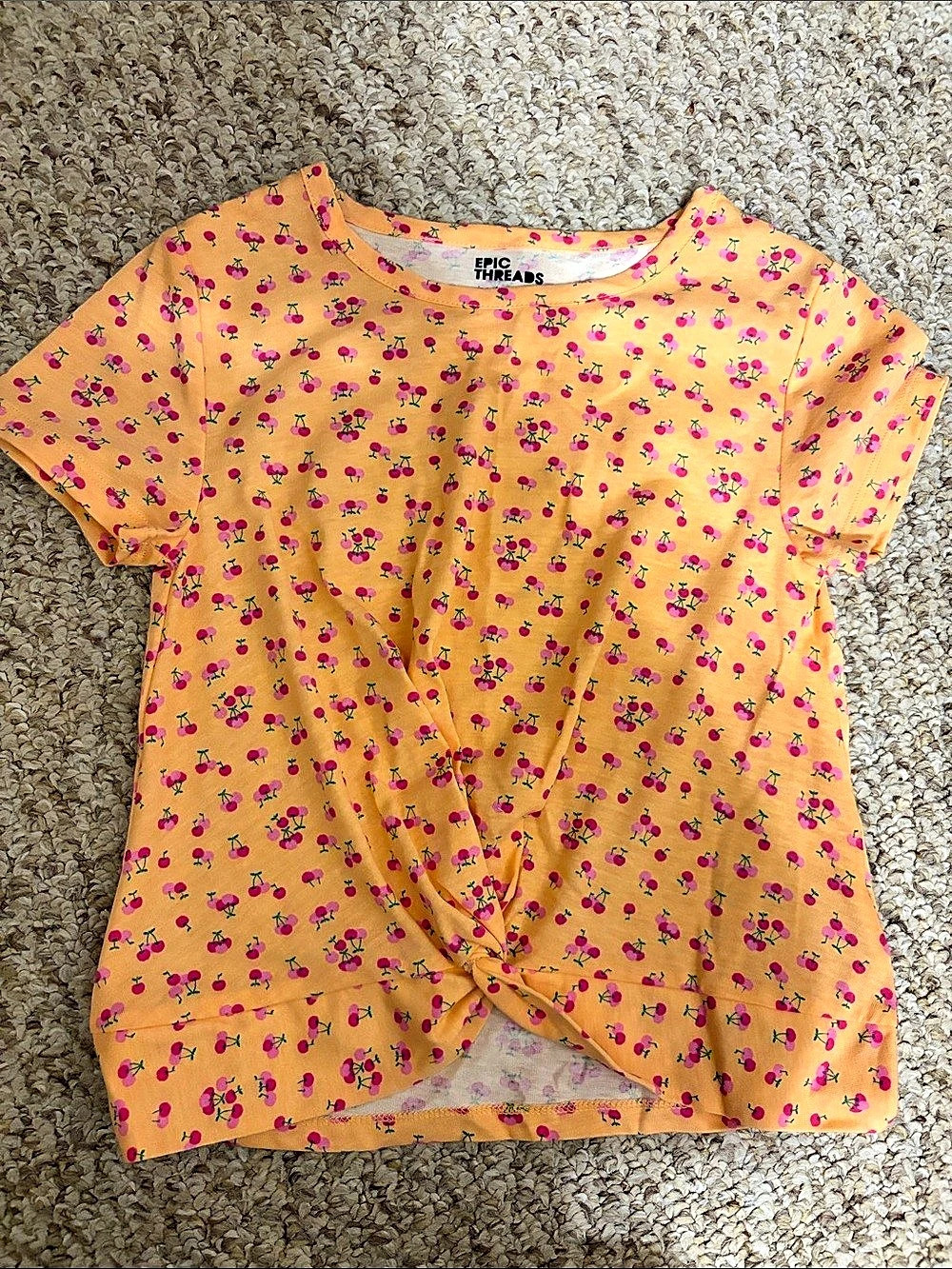 5 for $25! Epic Threads Short Sleeve Floral Knot Top in Orange & Pink